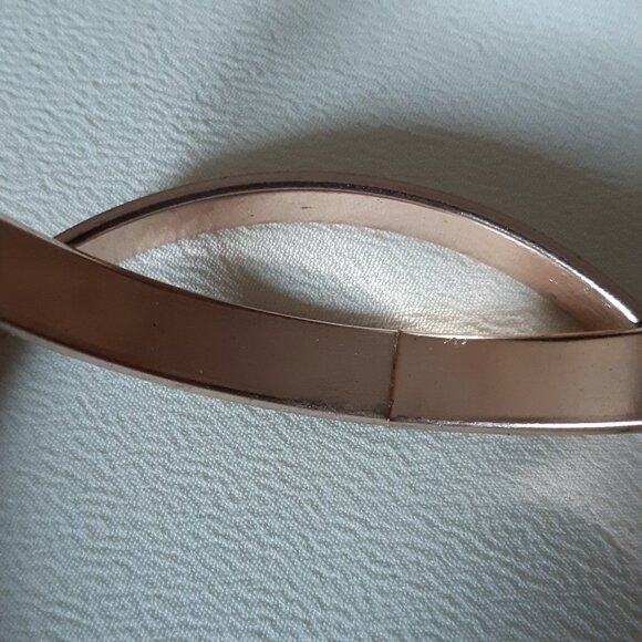 2 Gold Tone Metal Bangle Bracelets, 3 Rows of Rhinestones - Picture 9 of 10